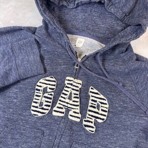 GAP Raised Spell Out Logo Full Zip Hoodie Womens Size L Blue Space Dye